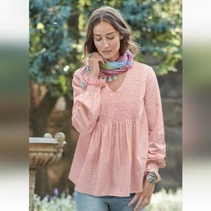 Sundance The Julia Smocked Gingham Striped Popover Top